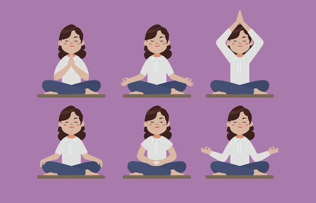 Vettore persone piatte che meditano illustrazione di yoga