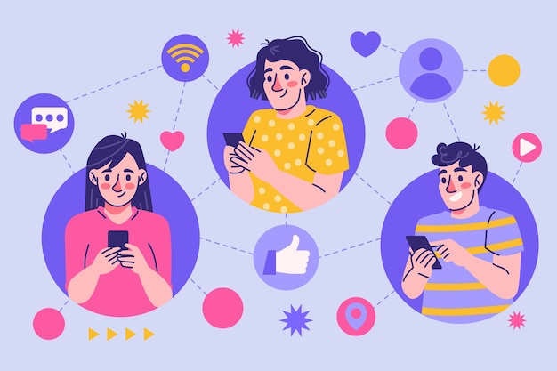 Vector flat people and social media background