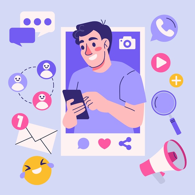 flat people and social media design elements collection