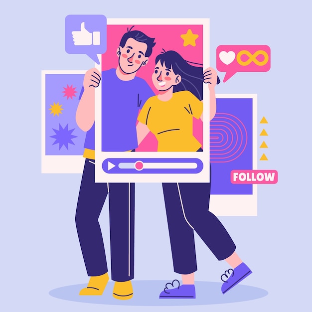 Vector flat people and social media illustration