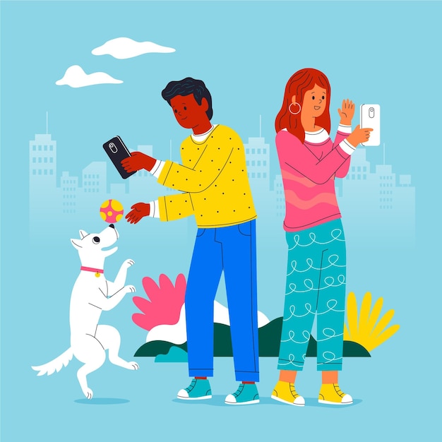 スマートフォンで写真を撮るフラットな人