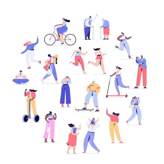 Vector flat people walking in city vector collection men and women silhouette isolated on white background