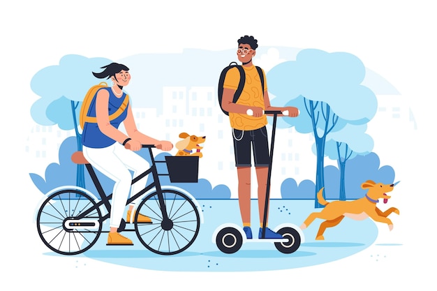 Flat people with pets illustration