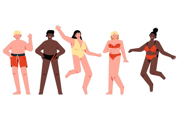 Flat people with summer clothes collection