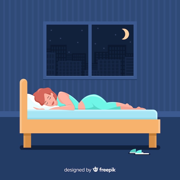 Vector flat person sleeping in bed