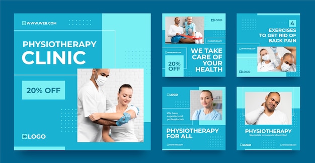 Vector flat physiotherapist instagram posts collection