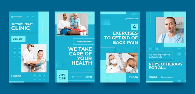 Vector flat physiotherapist instagram stories collection