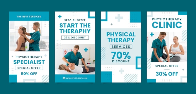 Vector flat physiotherapist instagram stories collection