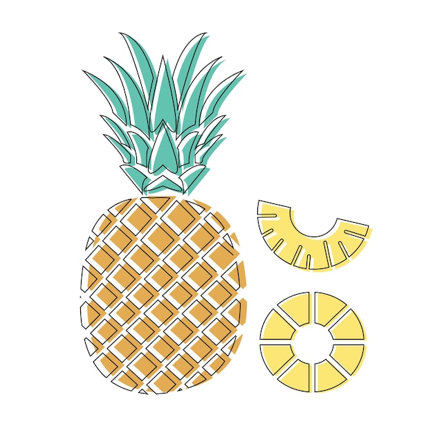 Vector flat pineapple design with outline