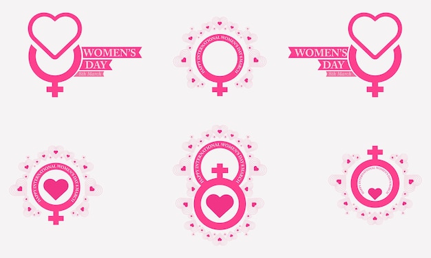 Design della collezione di distintivi per il giorno delle donne rosa piatto