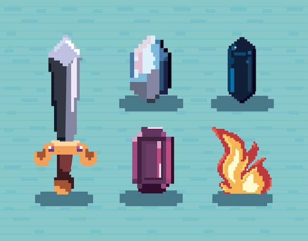 Vector flat pixel art items