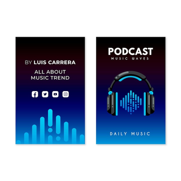 Vector flat podcast vertical business cards