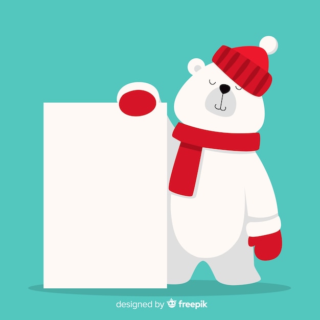 Flat polar bear holding blank sign