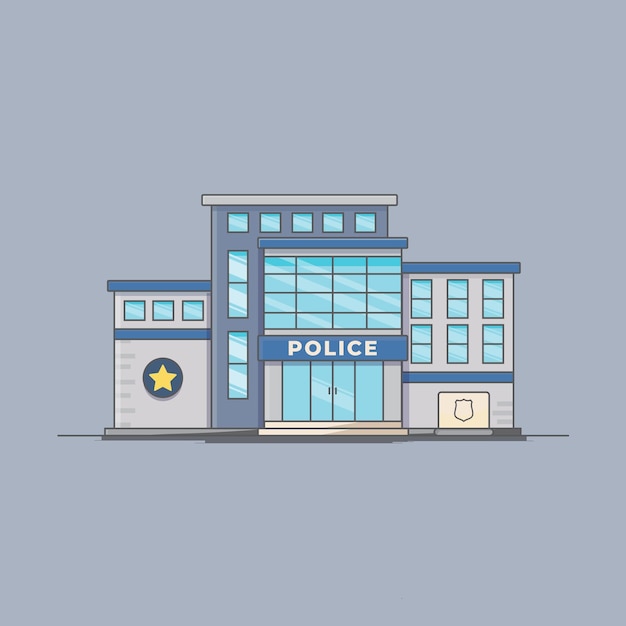 Vettore premium dell'immagine dell'illustrazione dell'edificio pubblico della polizia piatta