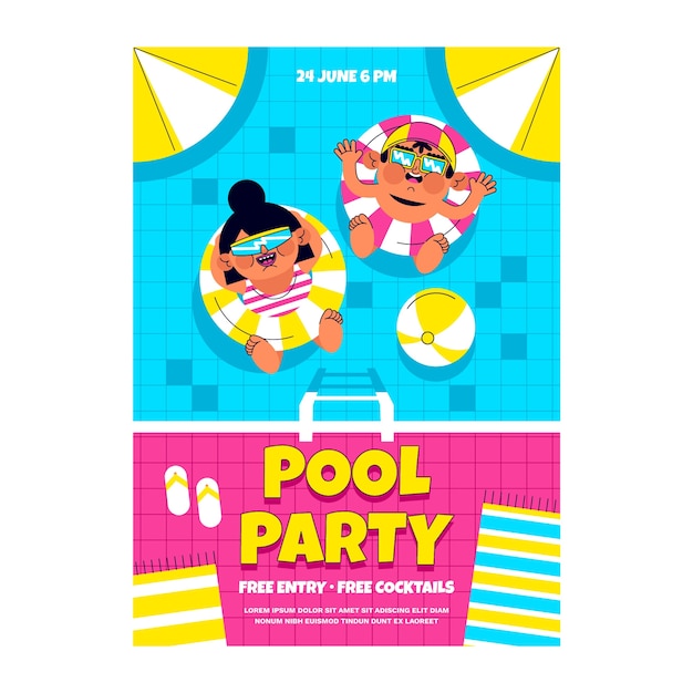 Flat pool party vertical poster template