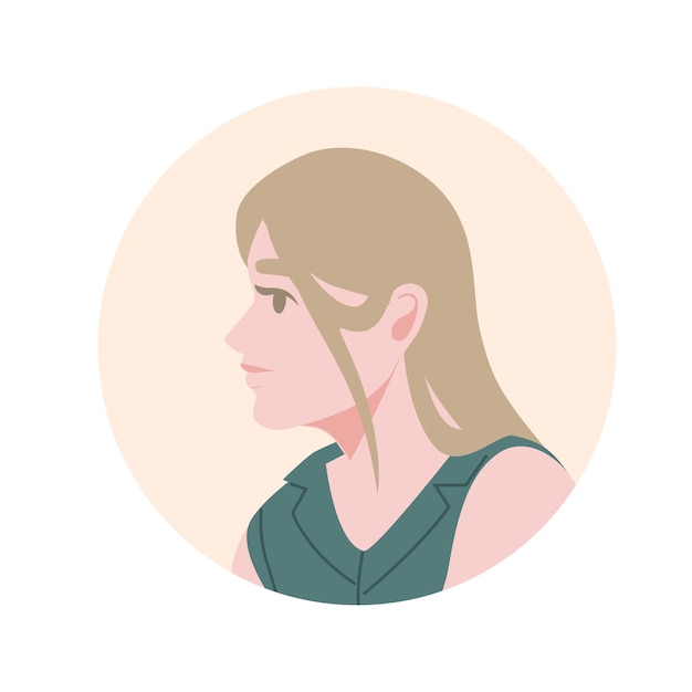Плоский портрет аватара для социальных платформ с молодой женщиной на векторной иллюстрации бежевого круга на белом фоне