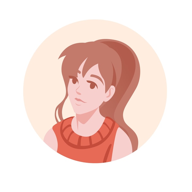 Flat portrait avatar icon for social platforms with young woman on beige circle vector illustration on white background