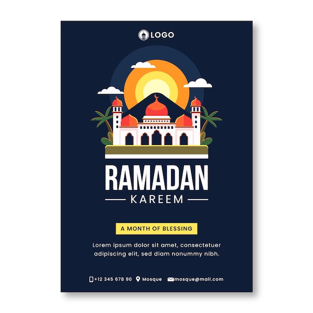 Шаблон плоского плаката для празднования исламского рамадана