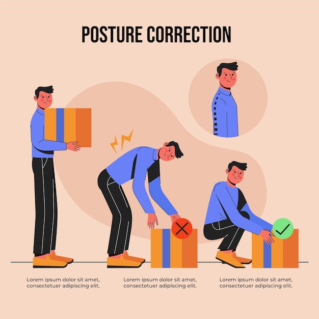 Vector flat posture correction infographics