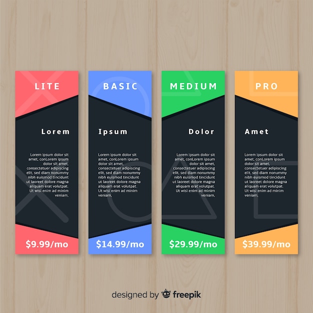 Vector flat price list collection