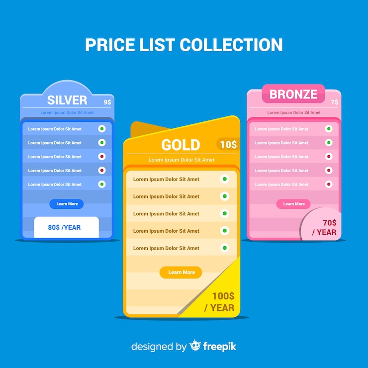 Vector flat price list collection