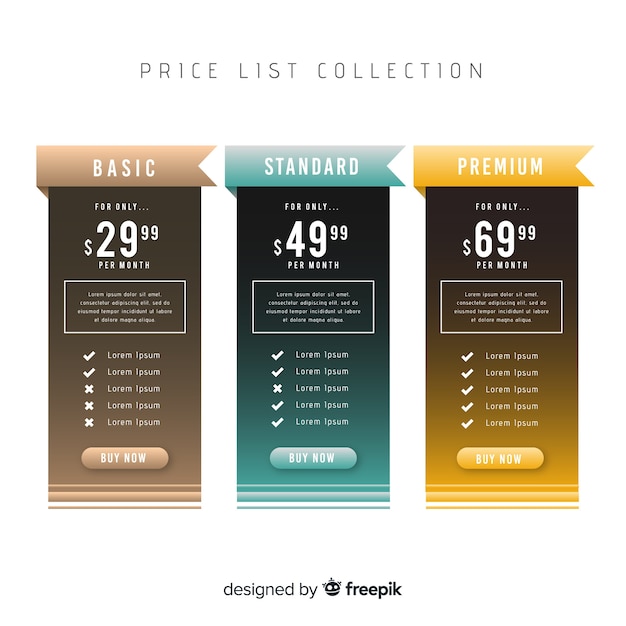 Vector flat price list collection