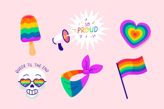 Vector flat pride month celebration stickers collection