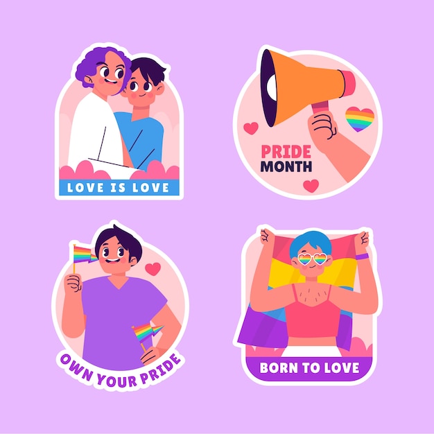 Vector flat pride month celebration stickers collection