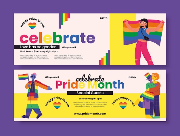 Vector flat pride month horizontal banners collection