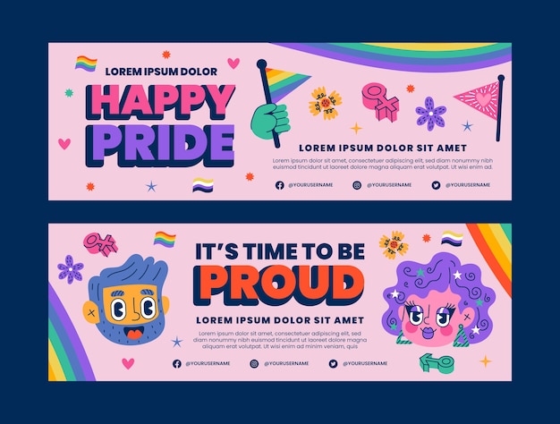 Vector flat pride month horizontal banners collection