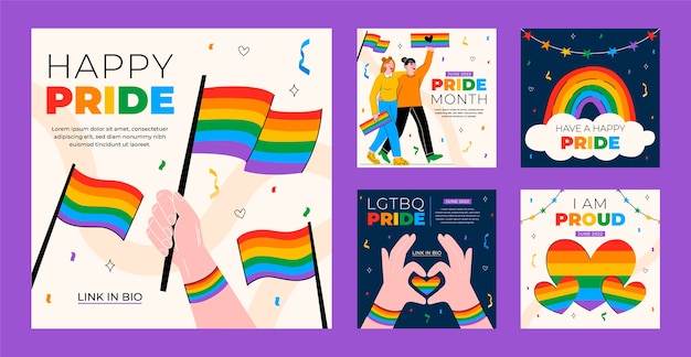 Vector flat pride month instagram posts collection