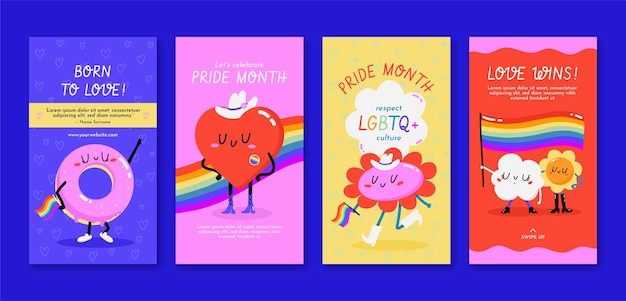 Flat pride month instagram stories collection