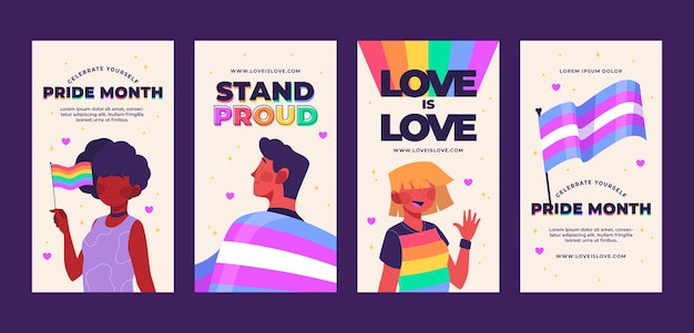 Vector flat pride month instagram stories collection