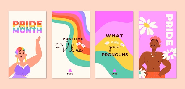 Flat pride month instagram stories collection