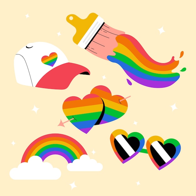 Vector flat pride month lgbt elements collection