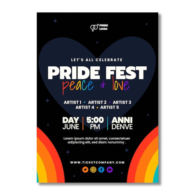 Vector flat pride month vertical poster template