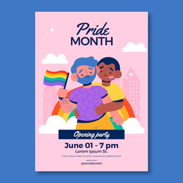 flat pride month vertical poster template