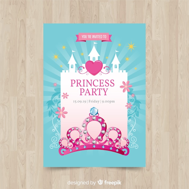 Flat princess party invitation template