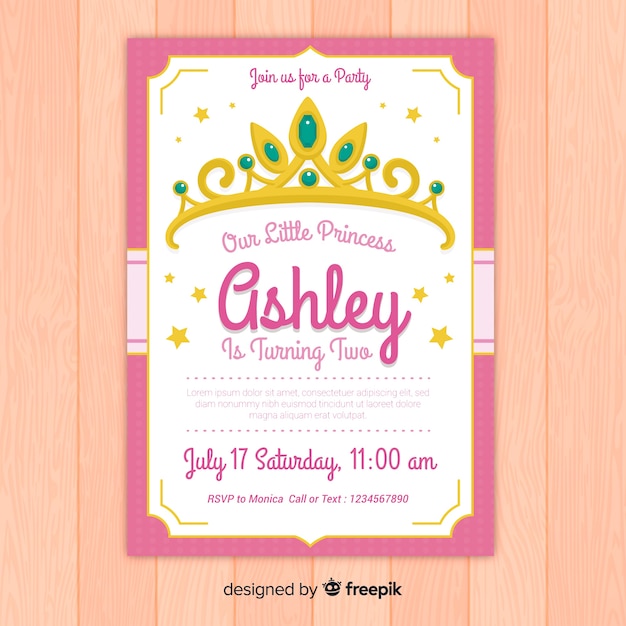 Flat princess party invitation template