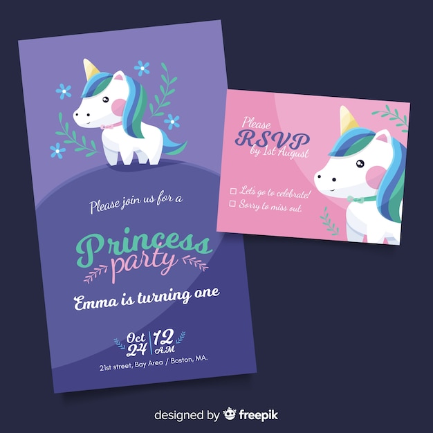 Vector flat princess party invitation template