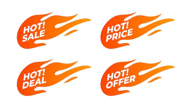 Flat promotion fire banner, price tag, hot sale, offer, price.