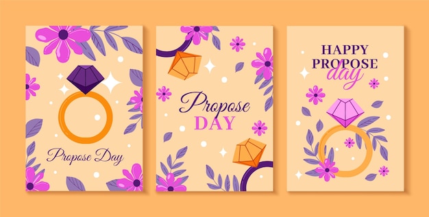 Vector flat propose day greeting cards collection