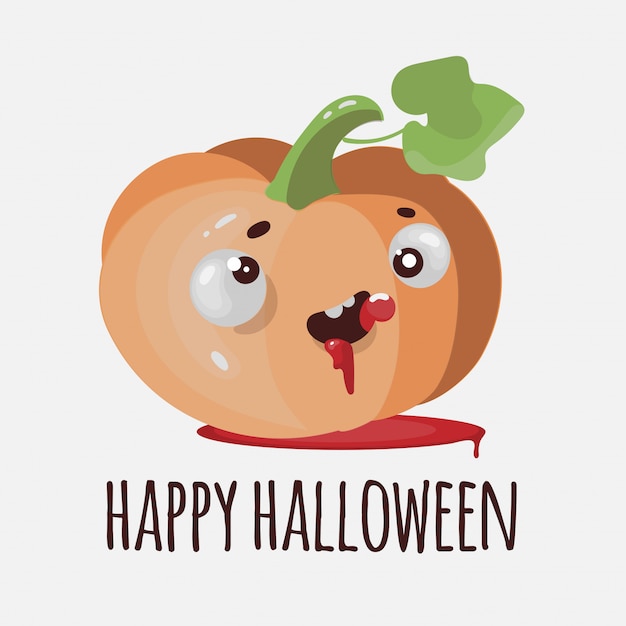 FLAT PUMPKIN Funny Halloween Cartoon  Illustration