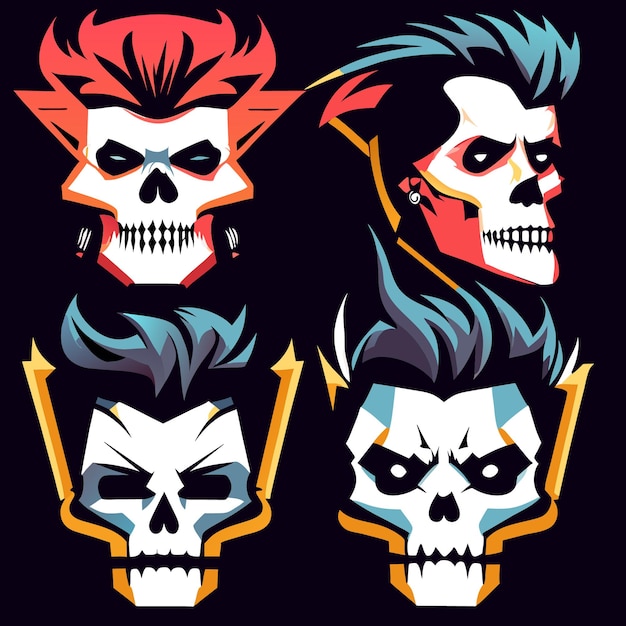 Flat Punky Skull Graphics for Creative Projects