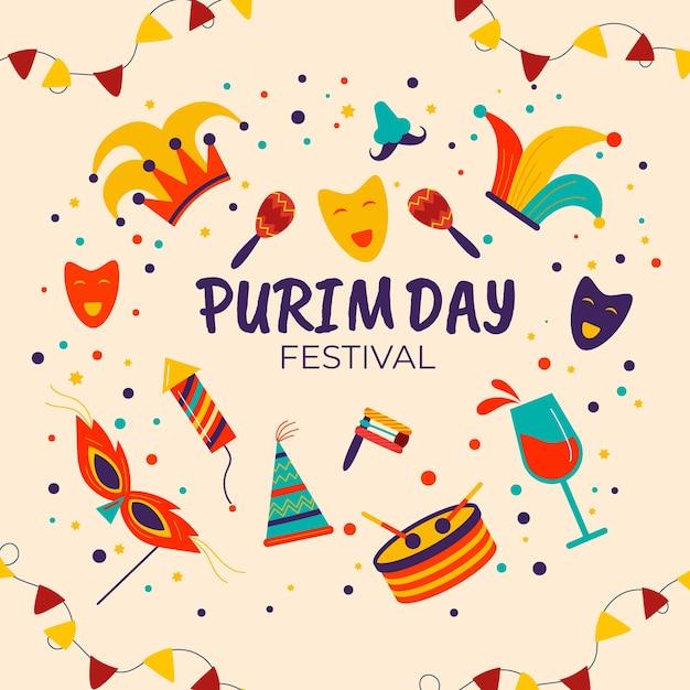 Vector flat purim illustration