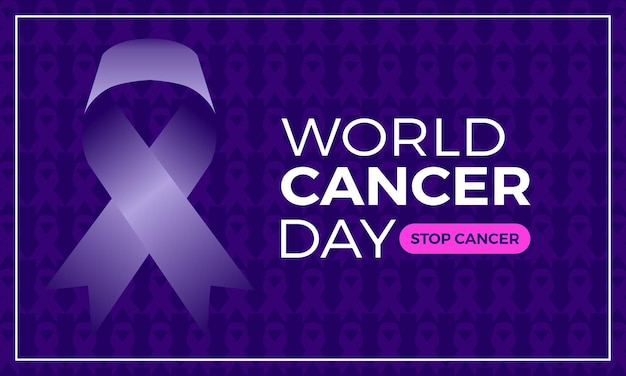 Flat purple gradient world cancer day ribbon with background