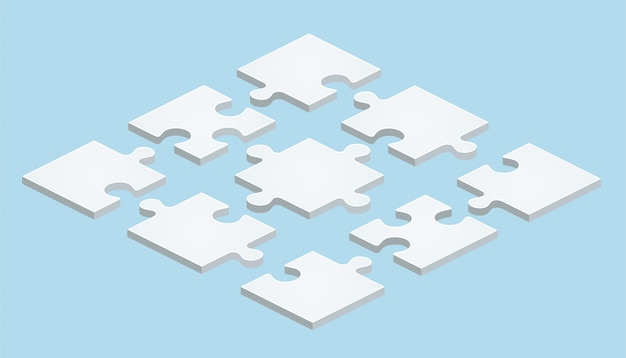 Flat puzzle in isometric design on blue background