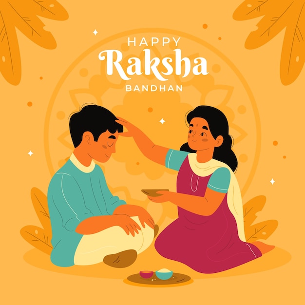 Vector flat raksha bandhan illustration with couple