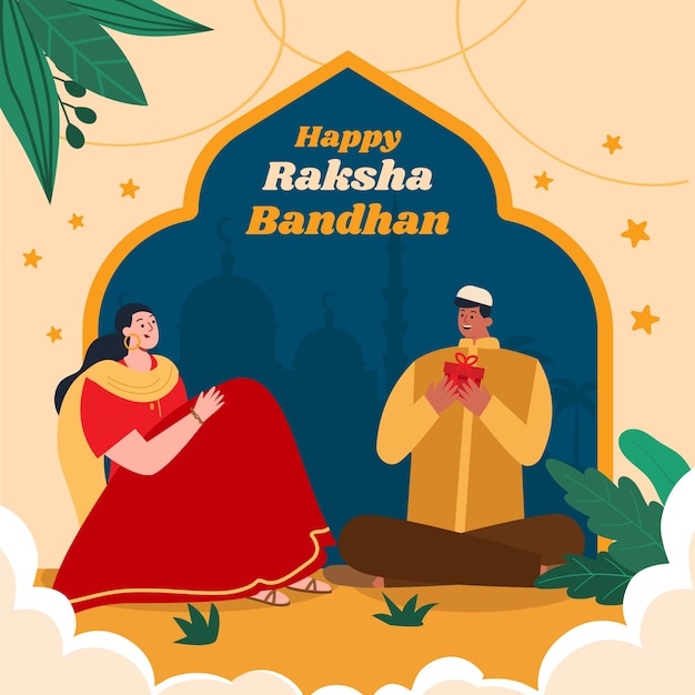 Vettore illustrazione piatta di raksha bandhan