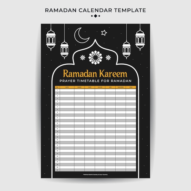 Modello di pianificazione del calendario ramadan piatto